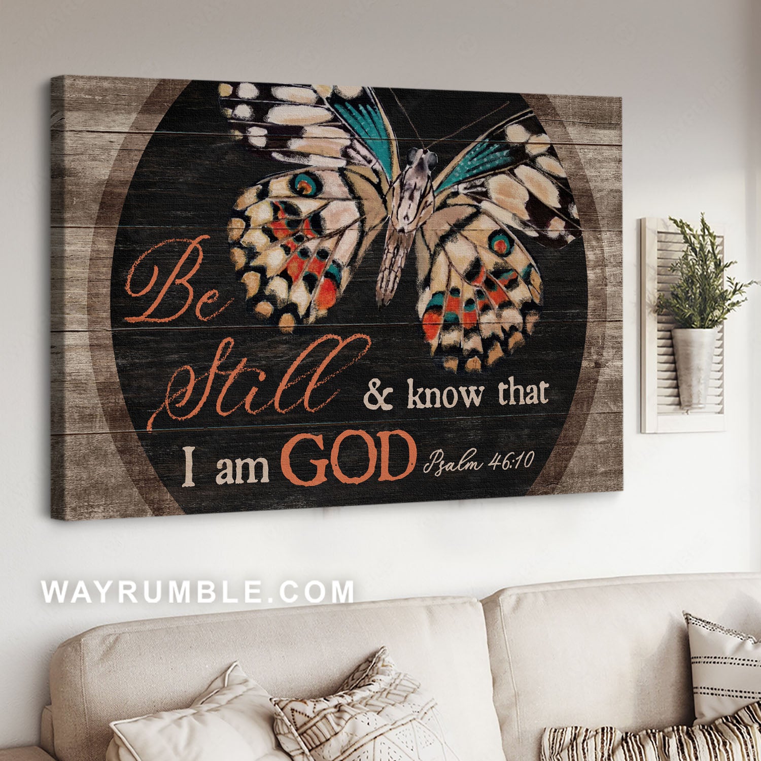 Watercolor butterfly, Abstract painting, Bible verse, Be still & know that I am God - Jesus Landscape Canvas Prints, Home Decor Wall Art