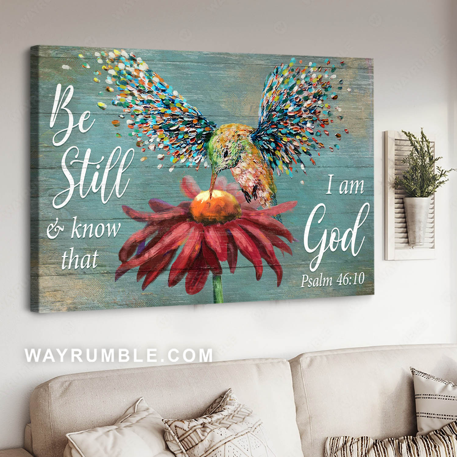 Abstract art, Watercolor hummingbird, Red daisy, Be still & know that I am God - Jesus Landscape Canvas Prints, Home Decor Wall Art