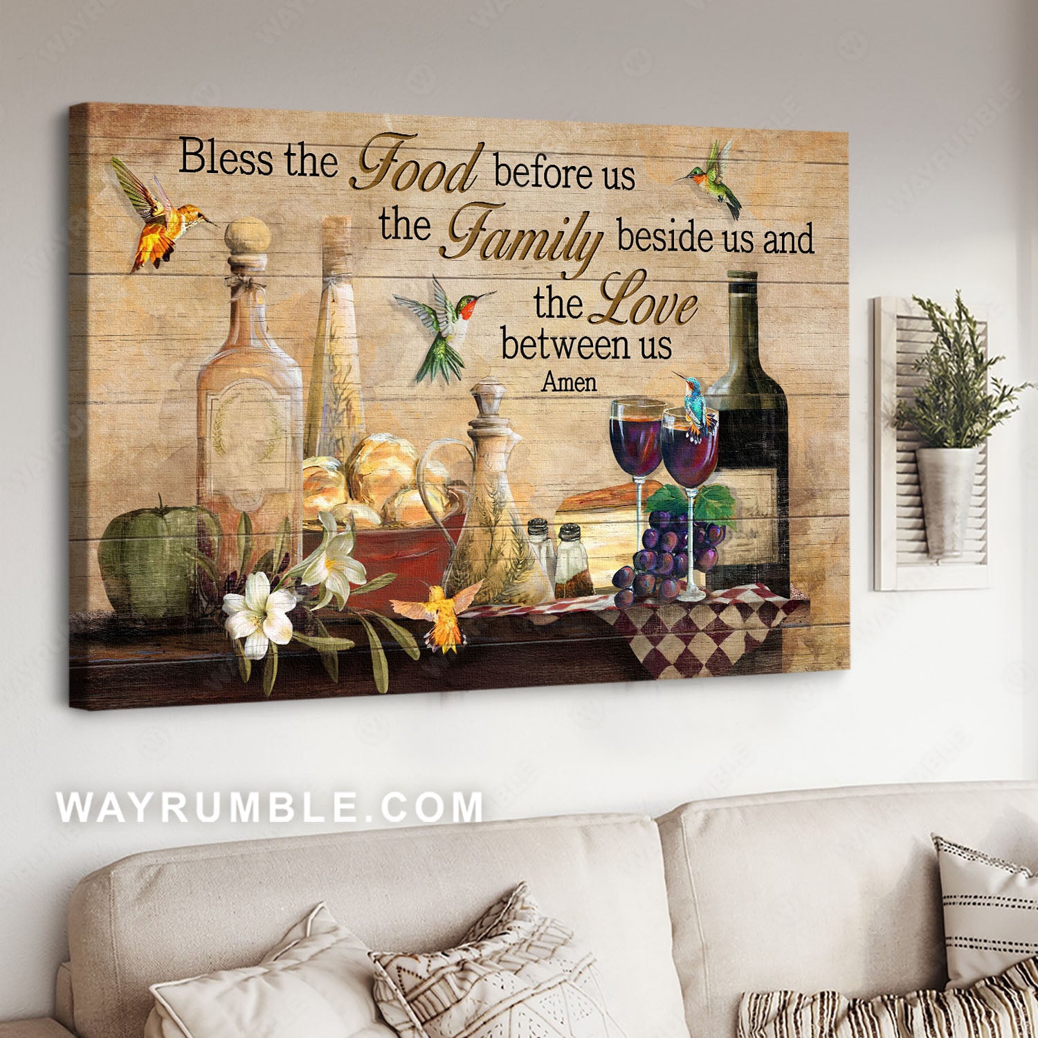 Dining table, Hummingbird painting, Food drawing, Bless the food before us - Jesus Landscape Canvas Prints, Home Decor Wall Art