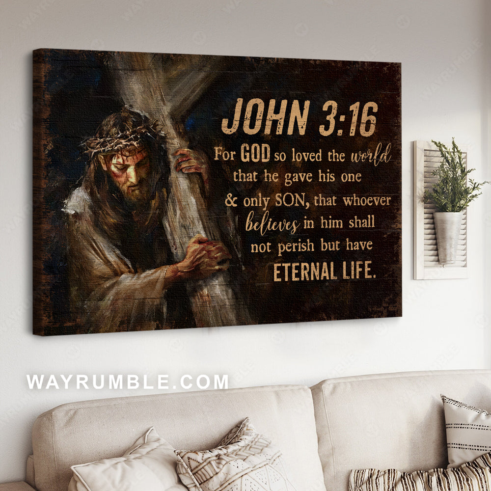 Christ the redeemer, Jesus painting, Wooden cross, For God so loved the world - Jesus Landscape Canvas Prints, Christian Wall Art