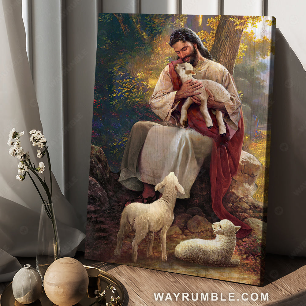 Beautiful forest, Lamb of God, Abstract Jesus painting, Religious art - Jesus Portrait Canvas Prints, Christian Wall Art