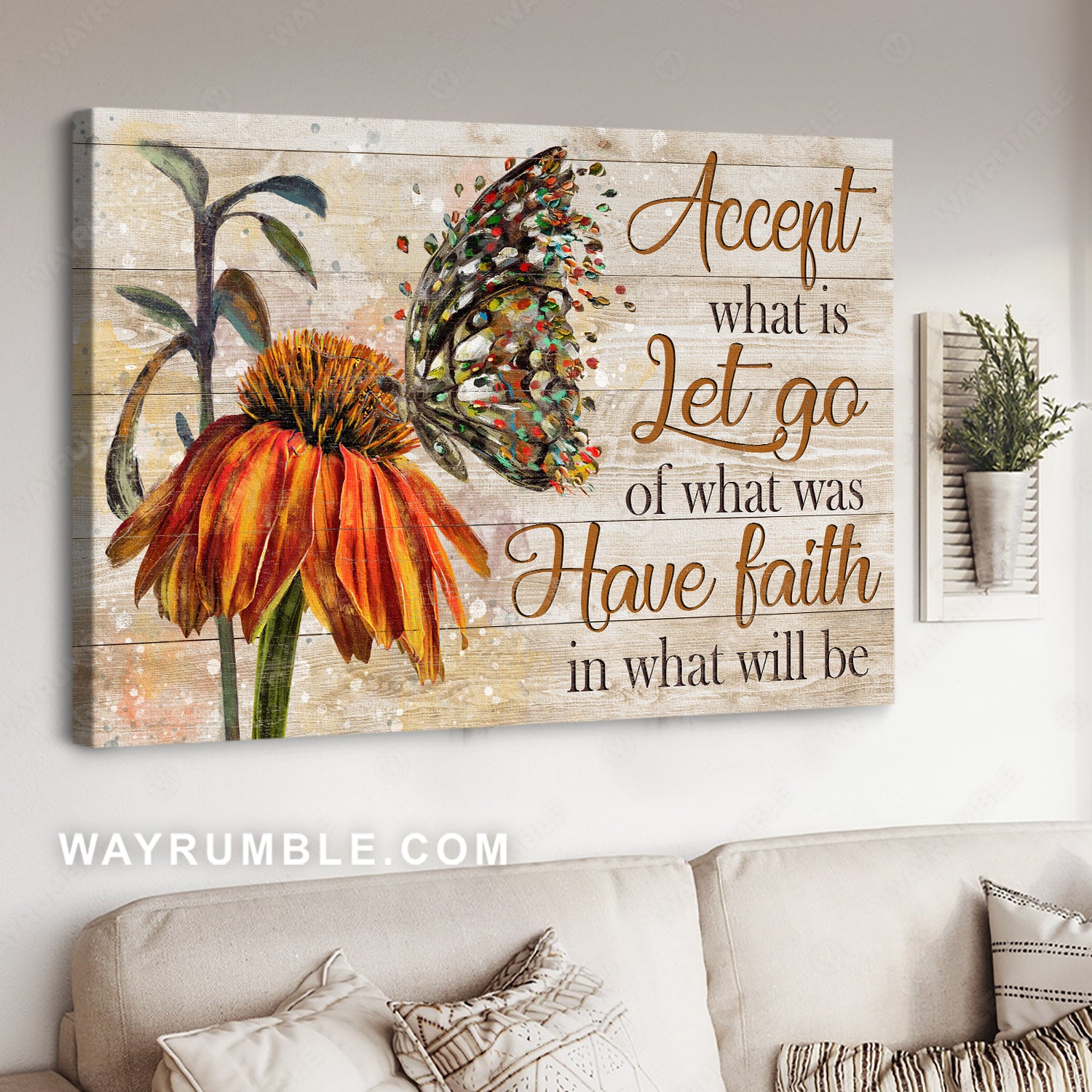 Colorful butterfly, Watercolor flower, Inspirational quote, Have faith in what will be - Jesus Landscape Canvas Prints, Home Decor Wall Art