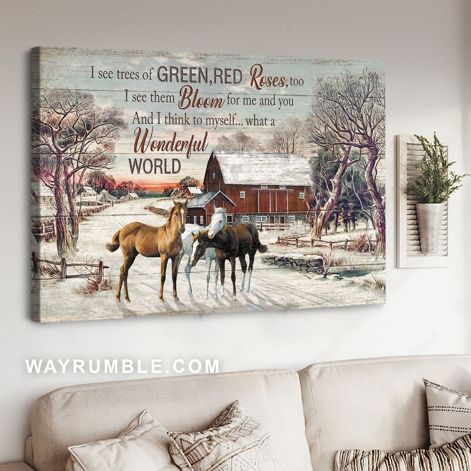 Horse painting, Rustic farmhouse, Snowy village, What a wonderful world - Jesus Landscape Canvas Prints, Home Decor Wall Art