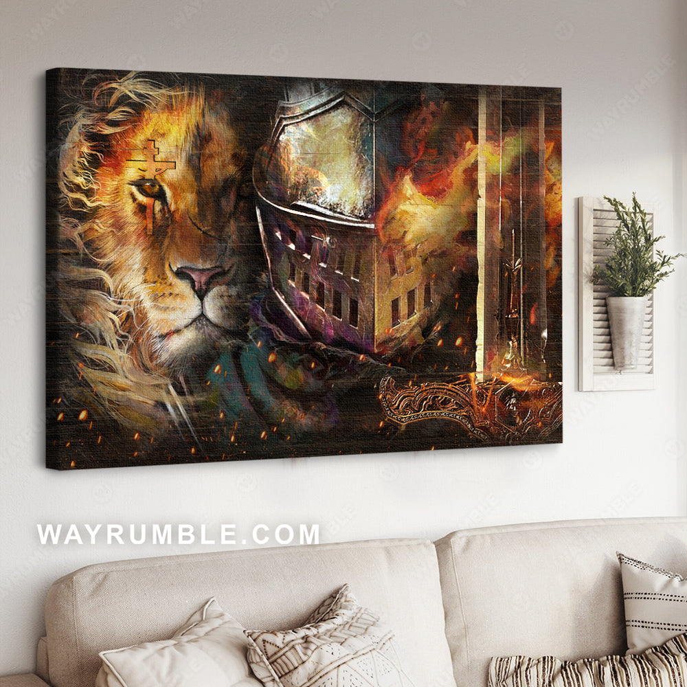 Awesome Christ knight, Lion of Judah, Sword of the Spirit - Jesus Landscape Canvas Prints, Christian Wall Art