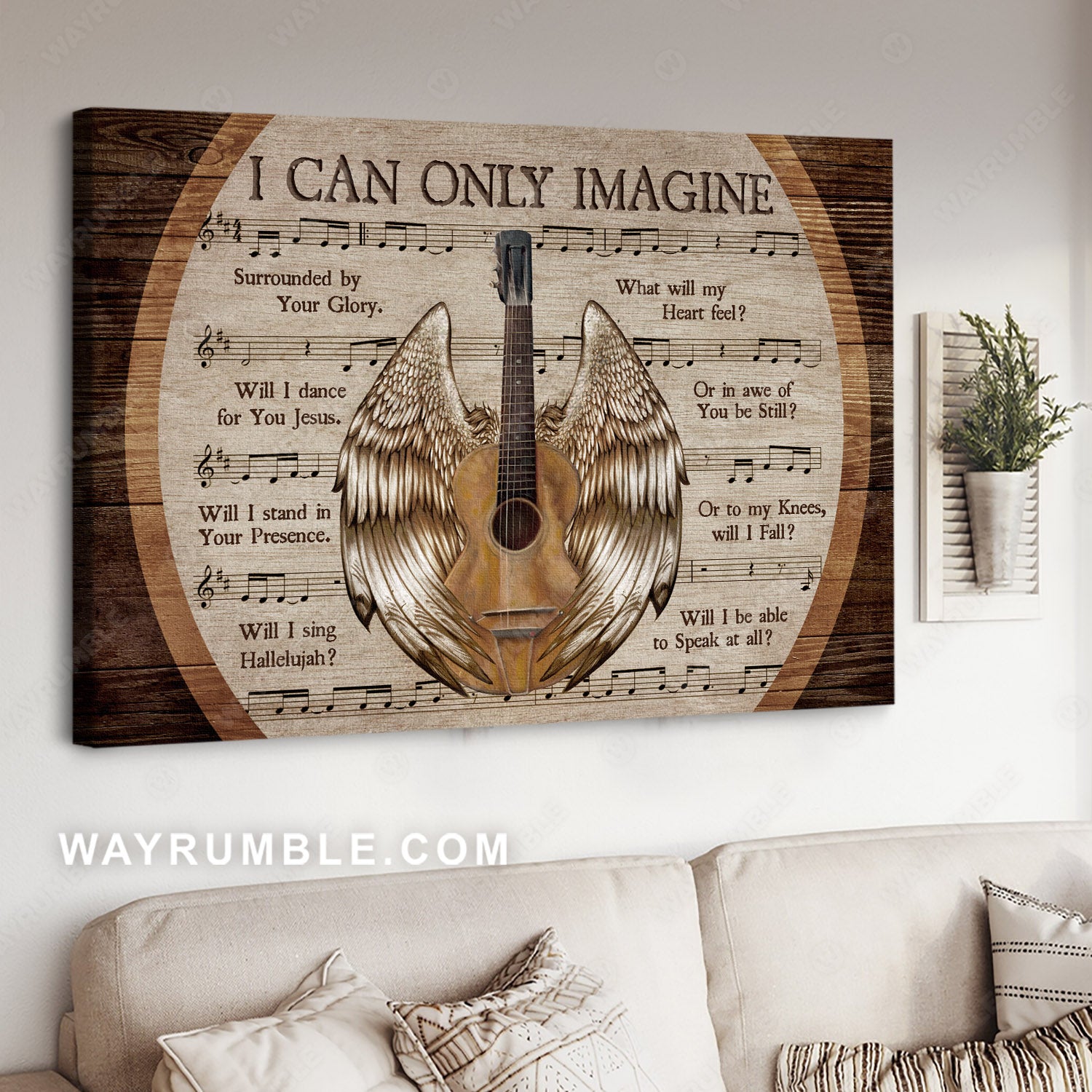 Acoustic guitar, Angel wings, Vintage painting, Religious art, I can only imagine - Jesus Landscape Canvas Prints, Home Decor Wall Art