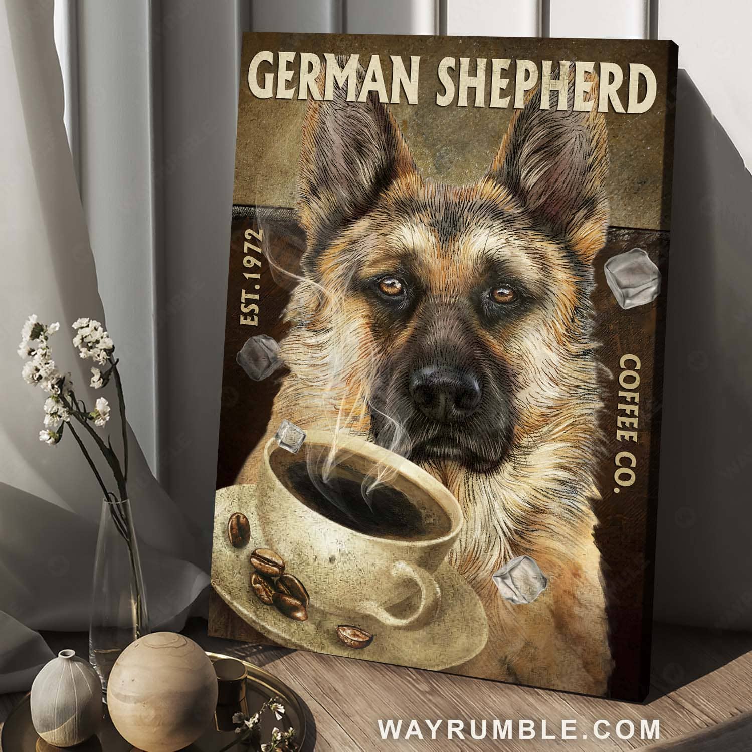German Shepherd, Dog lover, Coffeeholic, Vintage sign, Coffee Company - Jesus Portrait Canvas Prints, Home Decor Wall Art
