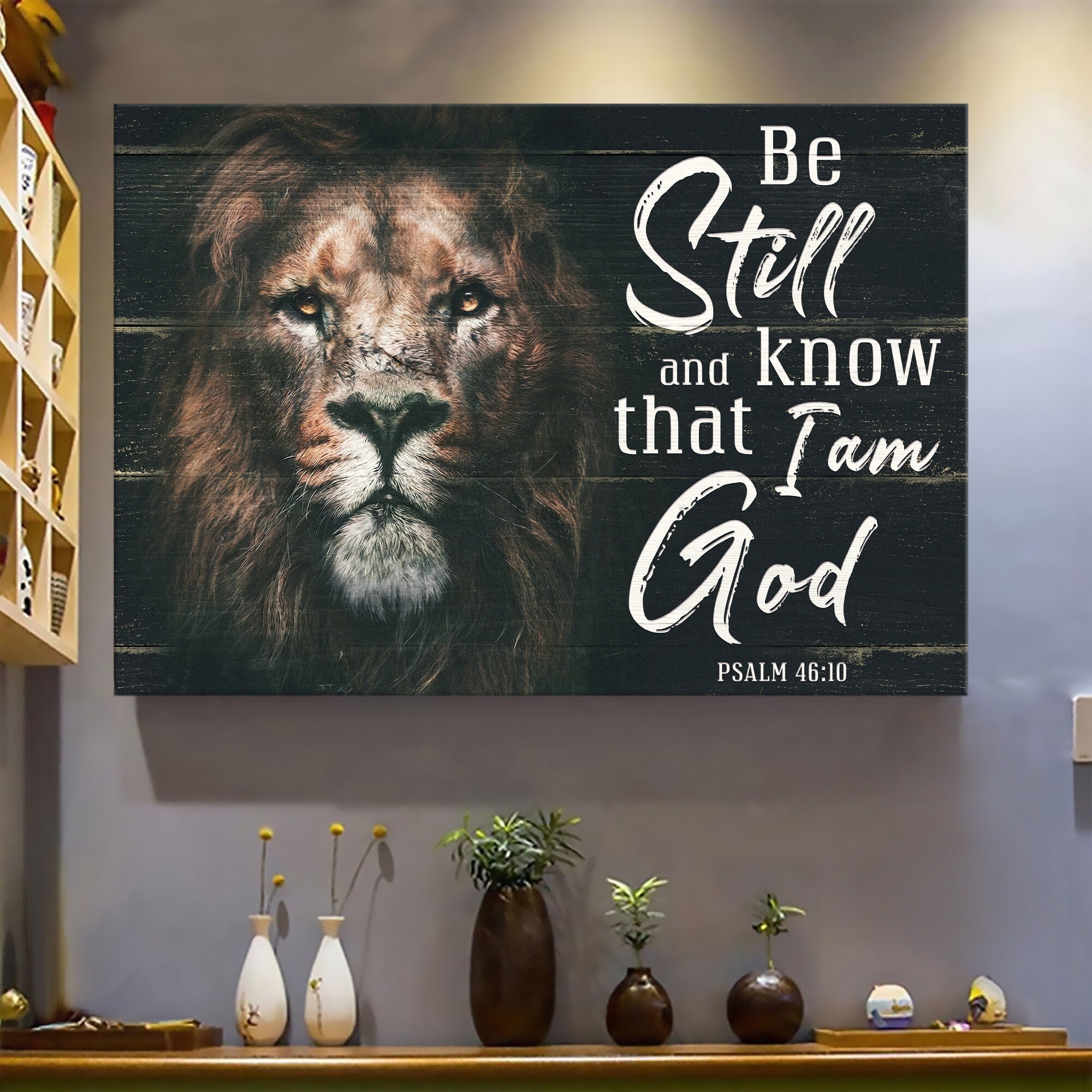 Lion painting, Be still and know that I am God - Jesus Landscape Canvas Prints Wall Art