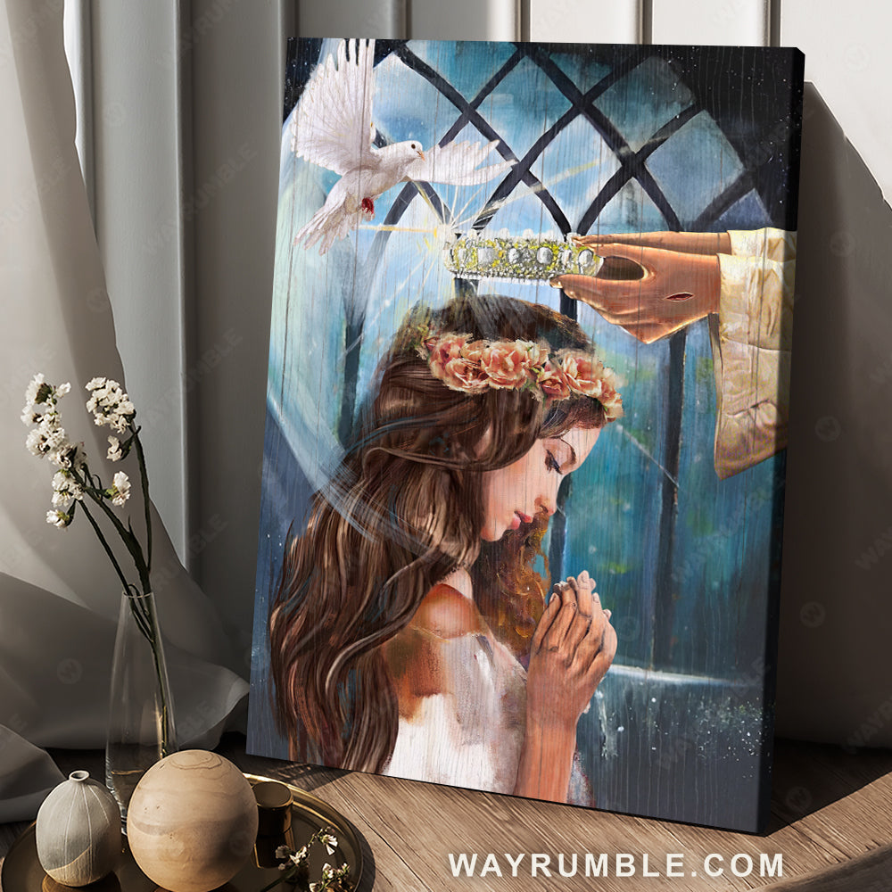 Gorgeous crown, Pretty flower wreath, Holy spirit dove, Beautiful queen - Jesus Portrait Canvas Prints, Christian Wall Art