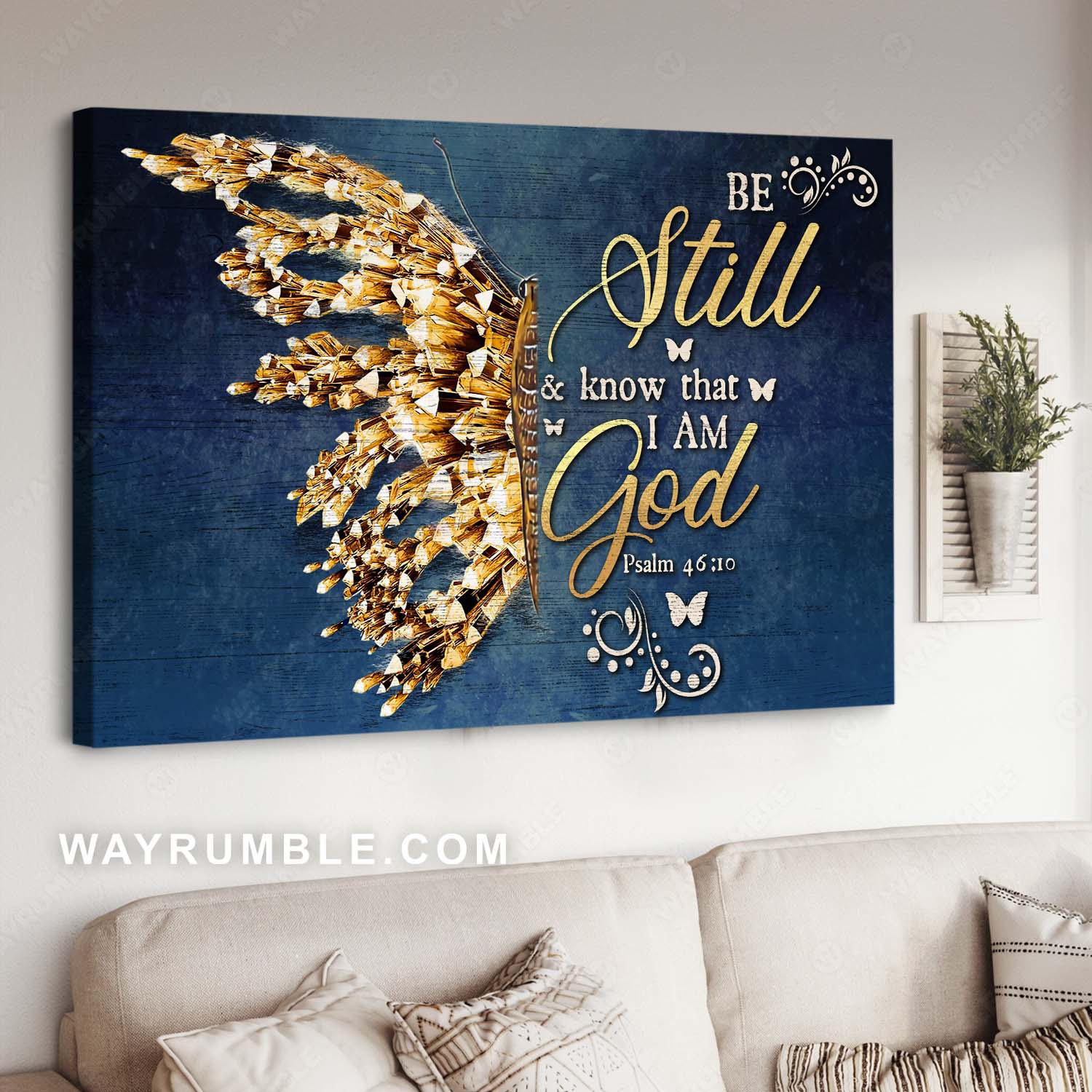 Abstract golden butterfly, Bible verse, Be still and know that I am God - Jesus Landscape Canvas Prints, Home Decor Wall Art