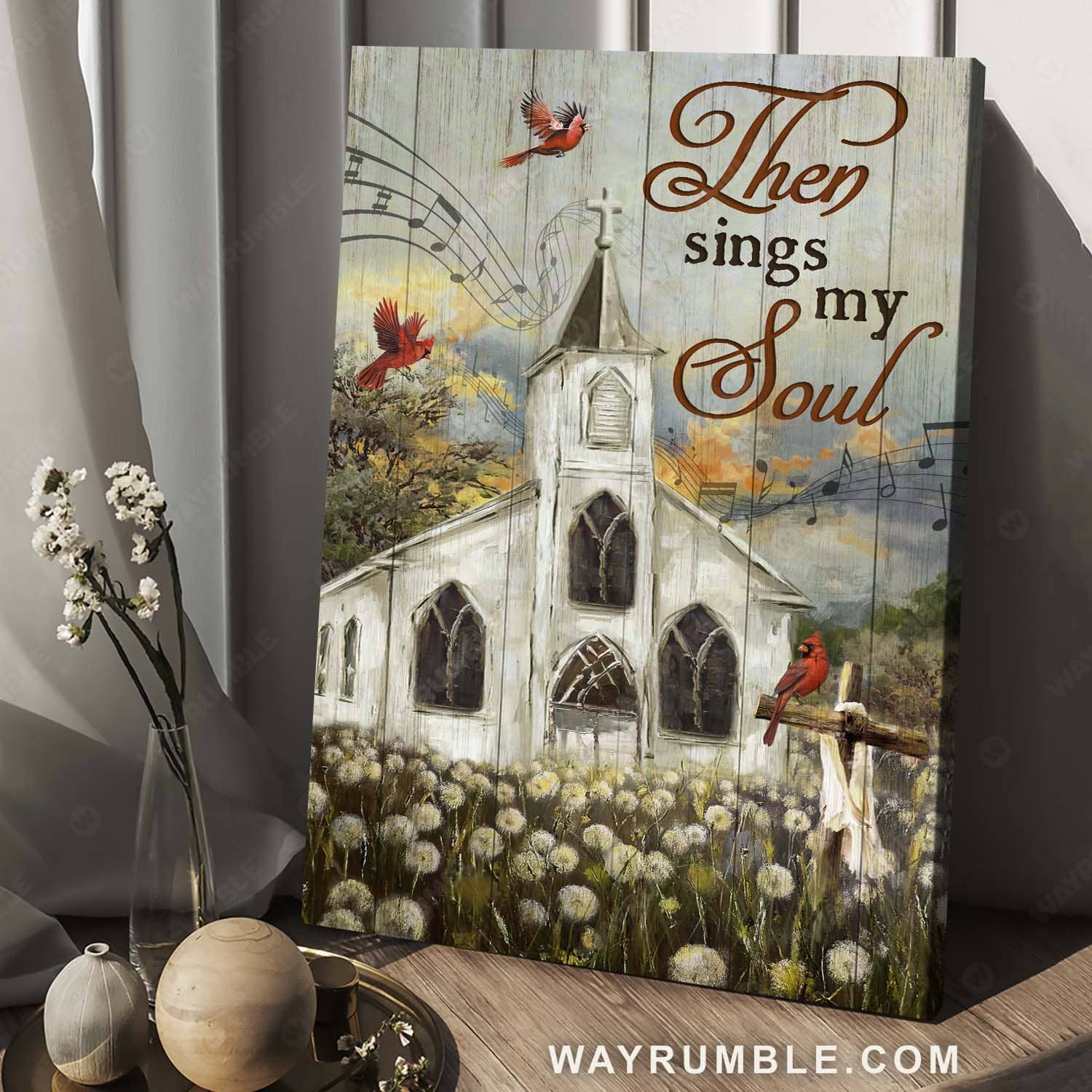 Amazing church, Lovely red cardinals, Stunning flower field, Then sings my soul - Jesus Portrait Canvas Prints, Christian Wall Art