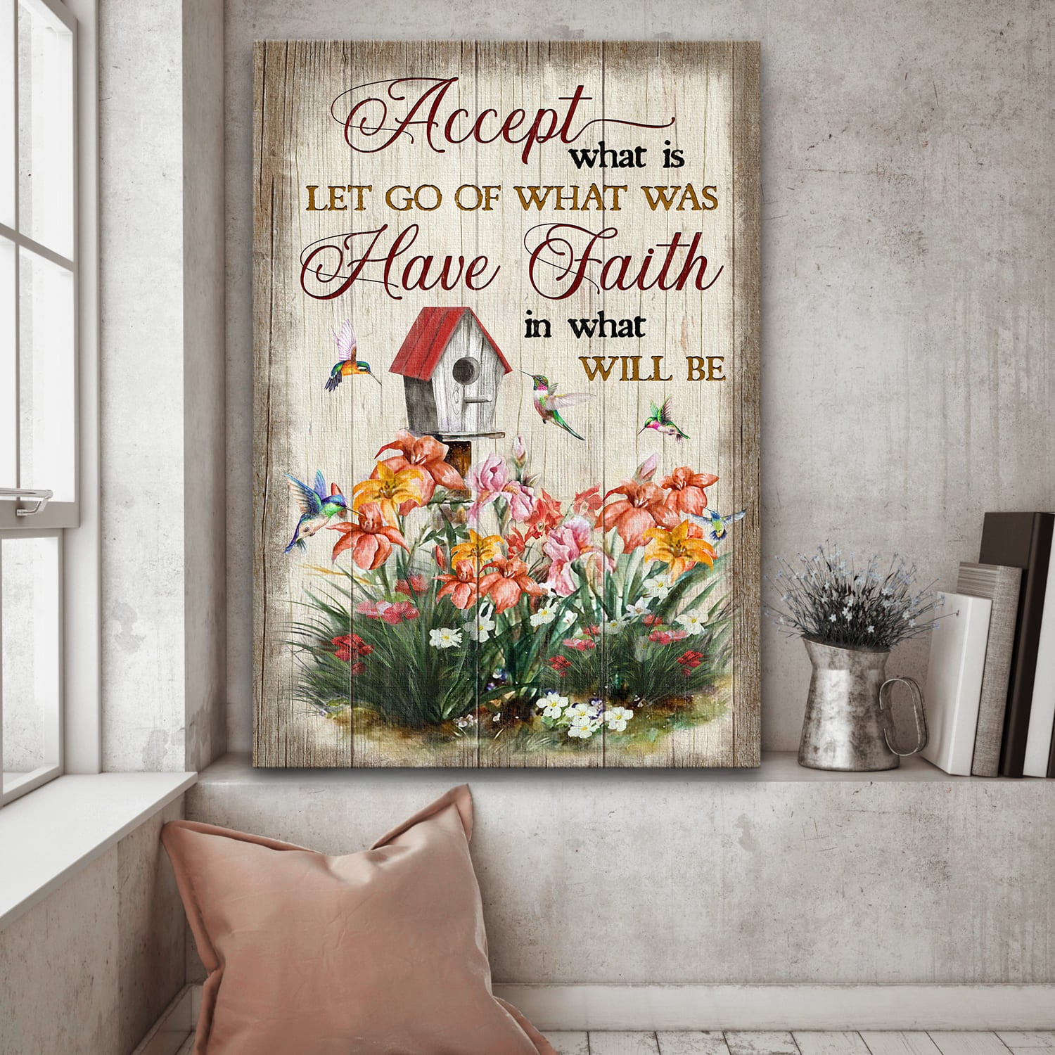 Lily flower garden, Birdhouse, Hummingbird, Have faith in what will be - Jesus Portrait Canvas Prints, Wall Art