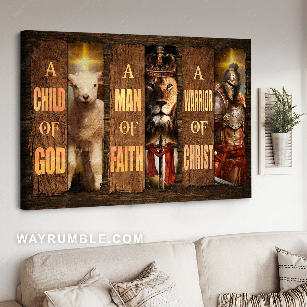 Lion of Judah, Cross, Lamb painting, A child of God, Man of faith, Warrior of Christ - Jesus Landscape Canvas Prints, Home Decor Wall Art