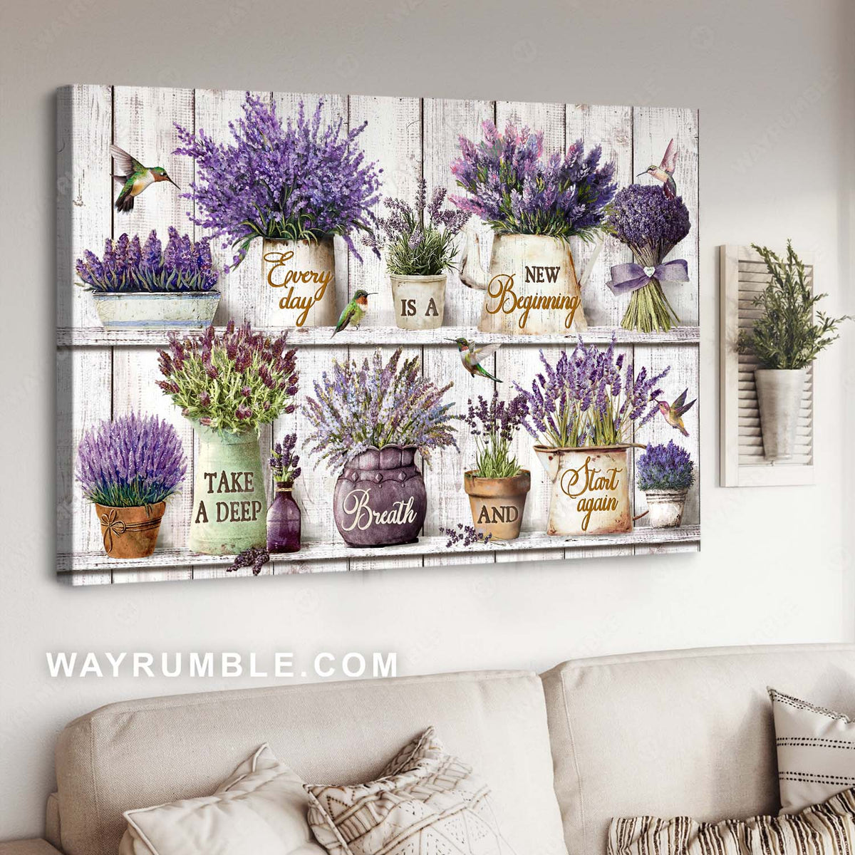 Flower garden, Lovely lavender, Hummingbird painting, Every day is a new beginning - Jesus Landscape Canvas Prints, Home Decor Wall Art