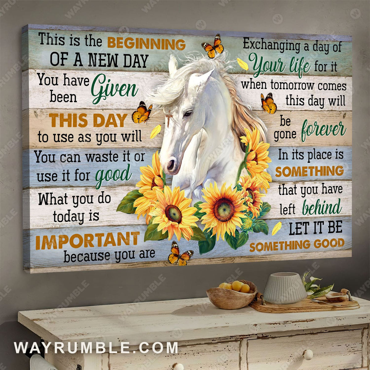 Awesome horse, Sunflower, This is the beginning of a new day - Jesus Landscape Canvas Prints, Wall Art