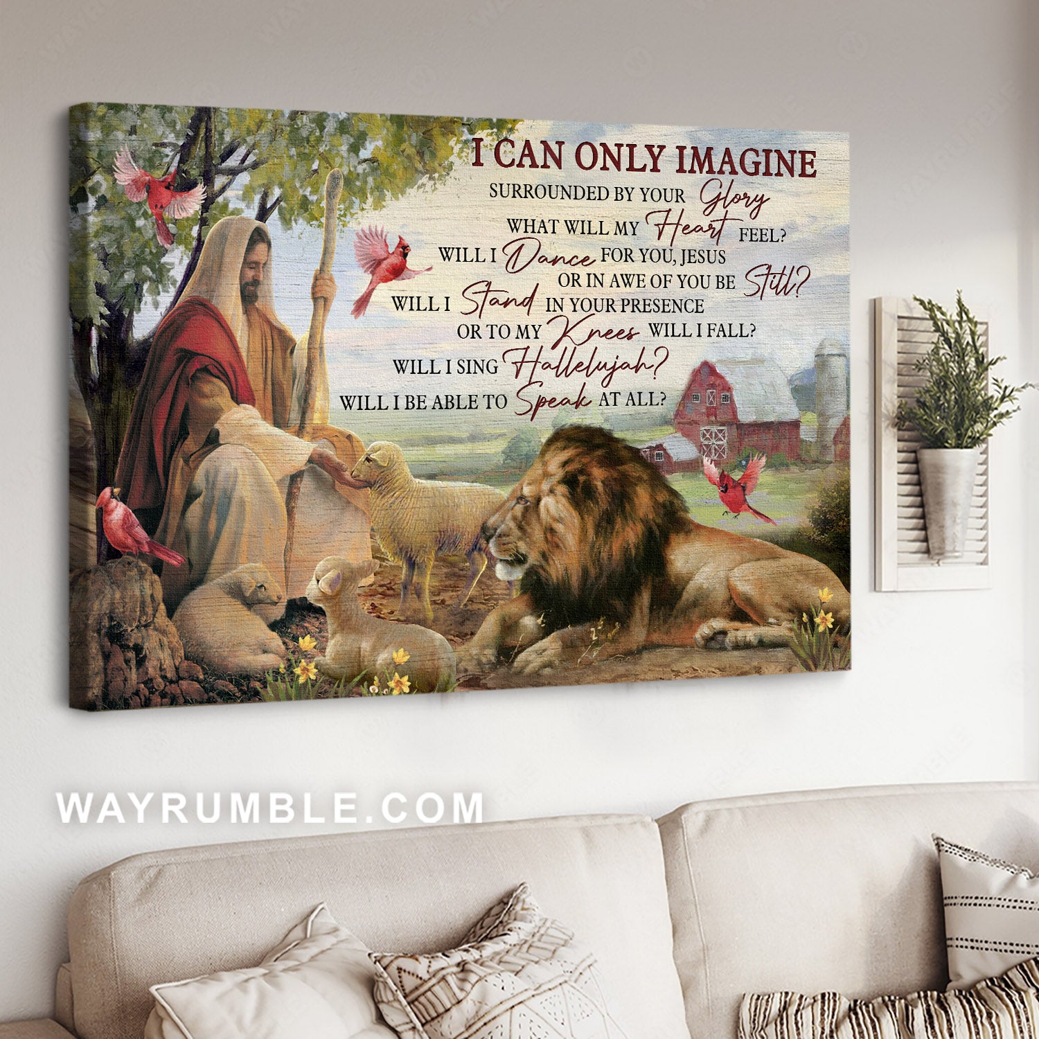 Lion of Judah, Lamb of God, Red cardinal, Inspirational quote, I can only imagine - Jesus Landscape Canvas Prints, Home Decor Wall Art