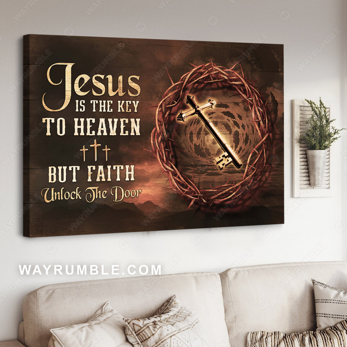 Special key, Thorn crown, Three crosses, Jesus is the key to heaven - Jesus Landscape Canvas Prints, Christian Wall Art