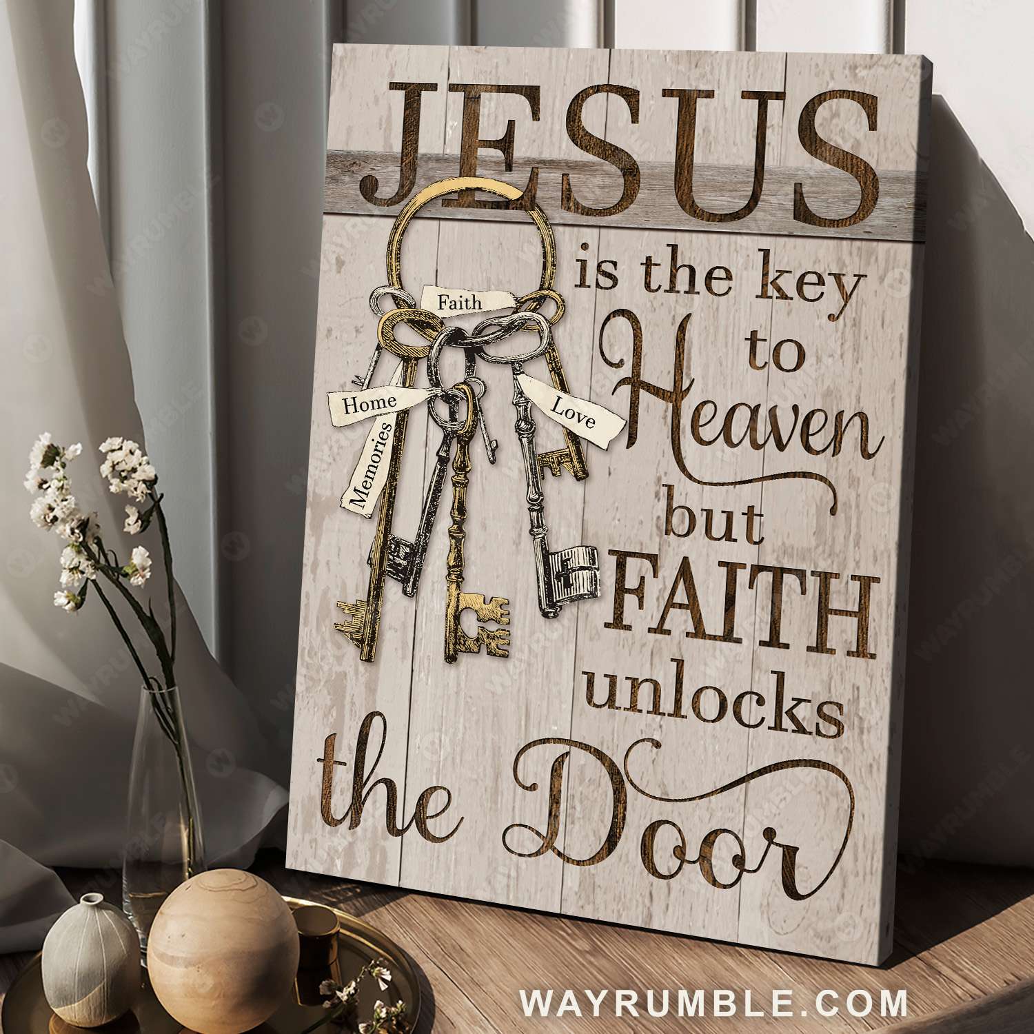 Old keys, Good memories, Vintage door, Jesus is the key to heaven - Jesus Portrait Canvas Prints, Christian Wall Art