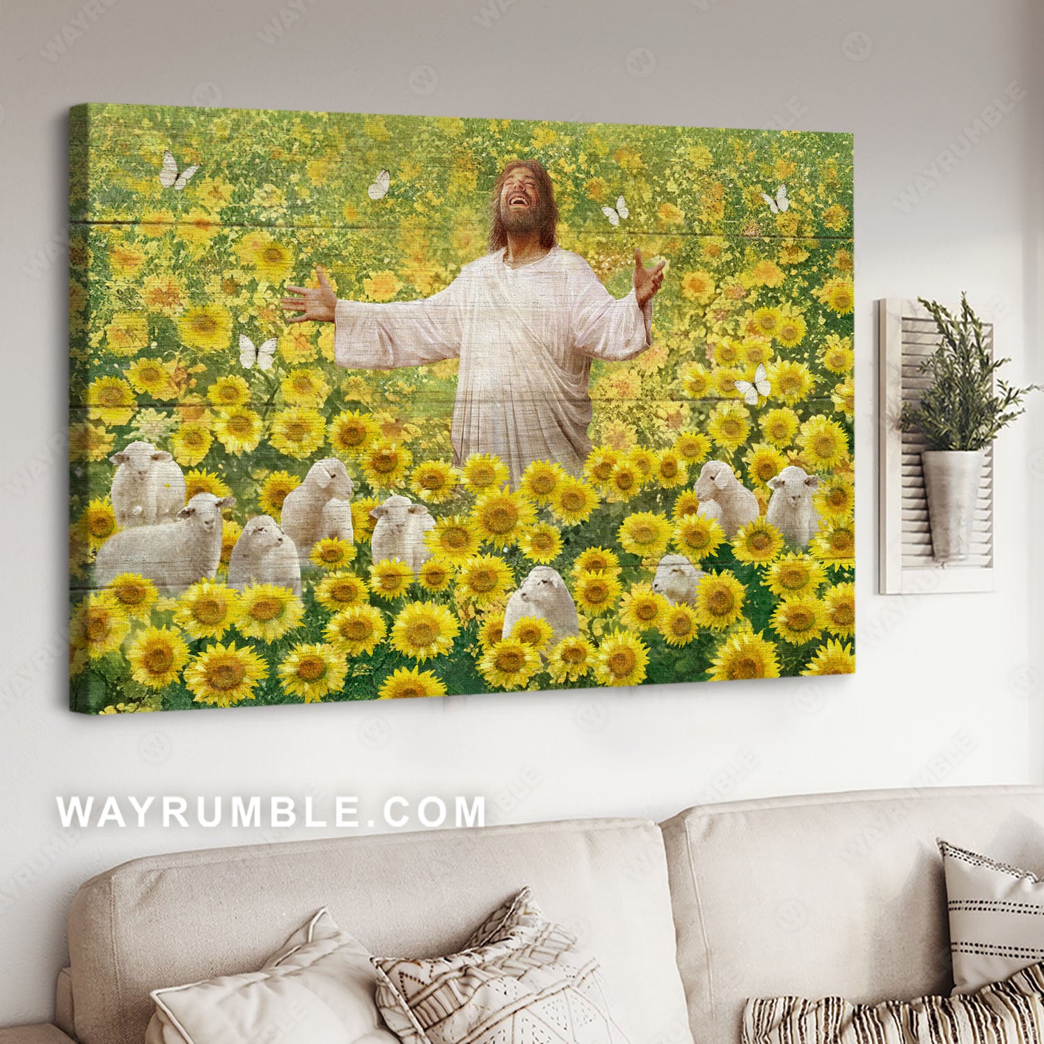 Abstract Jesus painting, Sunflower field, Lamb of God, The passion of the Christ - Jesus Landscape Canvas Prints, Christian Wall Art