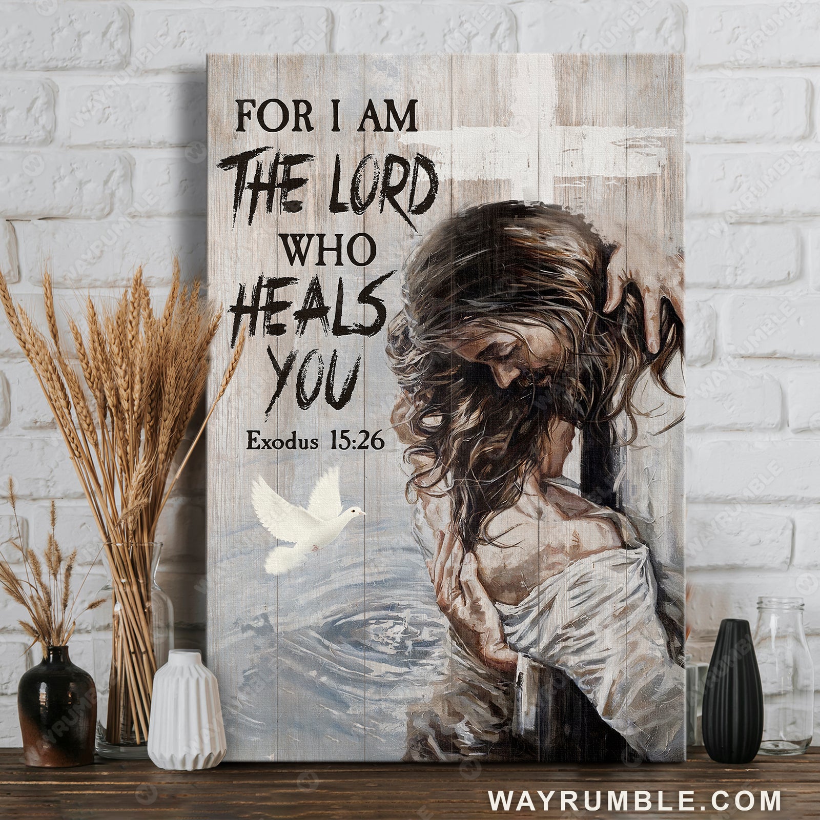 White dove, Holy spirit, Bible verse, For I am the Lord who heals you - Jesus Portrait Canvas Prints, Christian Wall Art
