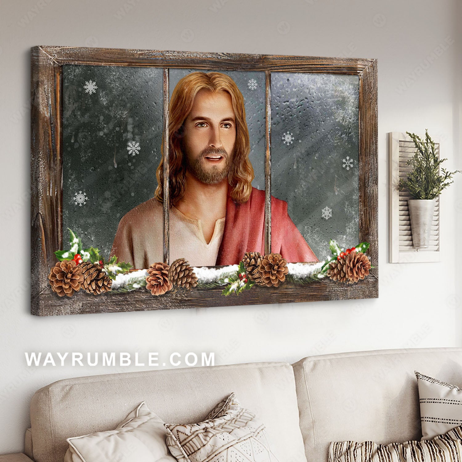 Lovely pinecone, Snowflake drawing, Winter season, Beautiful Jesus painting - Jesus Landscape Canvas Prints, Christian Wall Art
