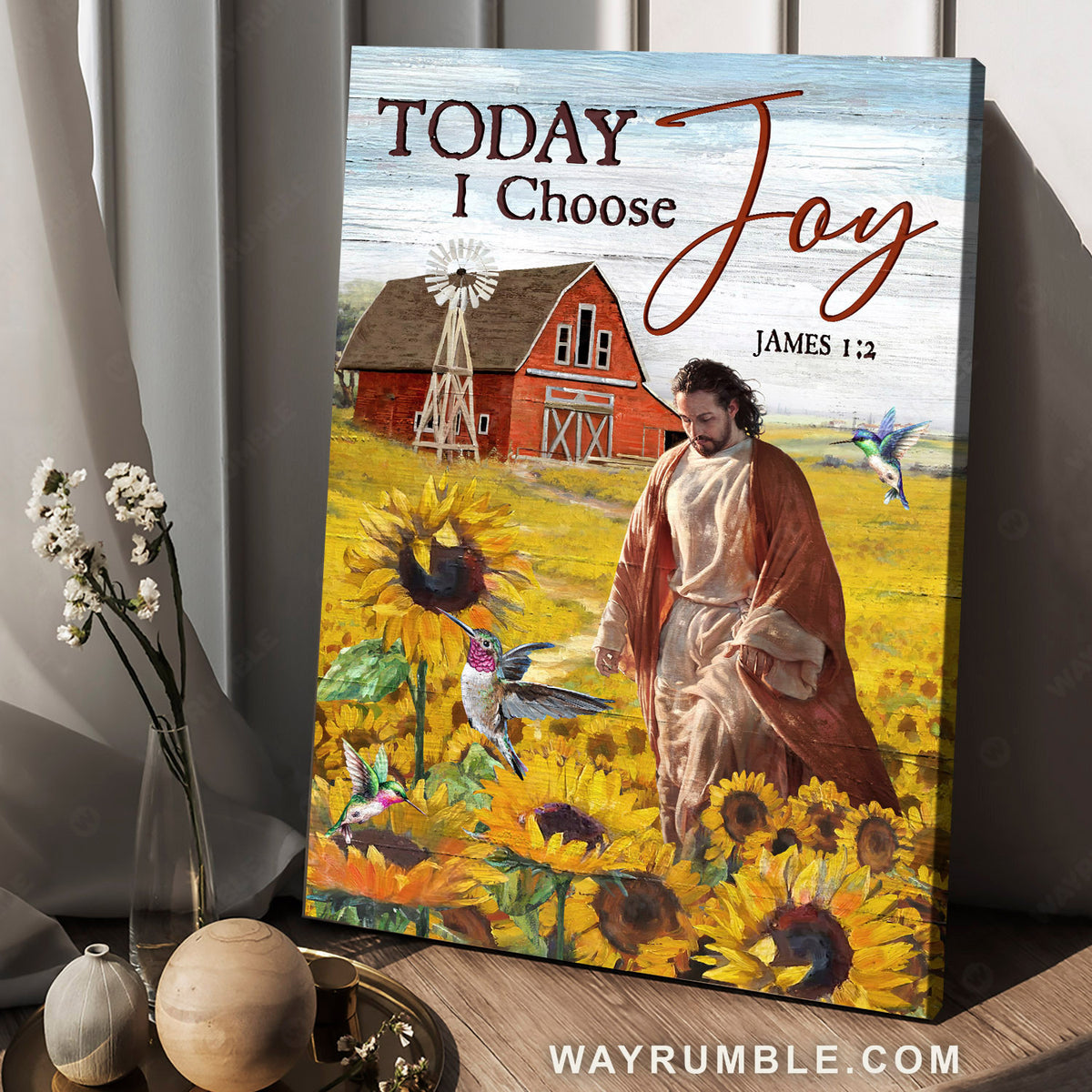 Jesus painting, Sunflower field, Awesome hummingbird, Today I choose joy - Jesus Portrait Canvas Prints, Christian Wall Art