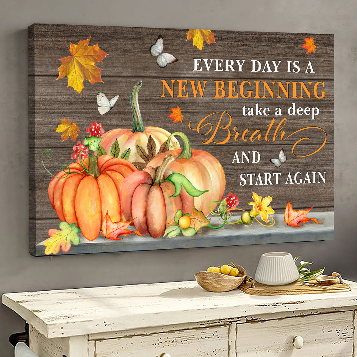 Halloween painting, Orange pumpkin, Every day is a new beginning - Jesus Landscape Canvas Prints, Wall Art