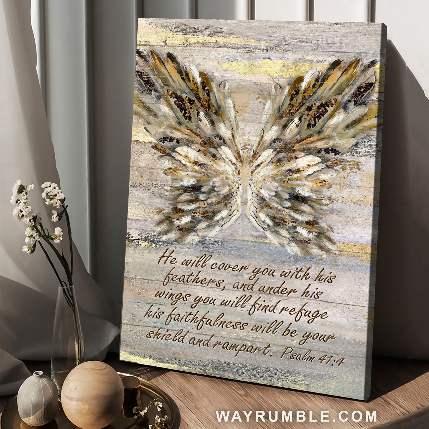 Abstract wings, Bible verse, Inspirational quote, He will cover you with this feathers - Jesus Portrait Canvas Prints, Home Decor Wall Art