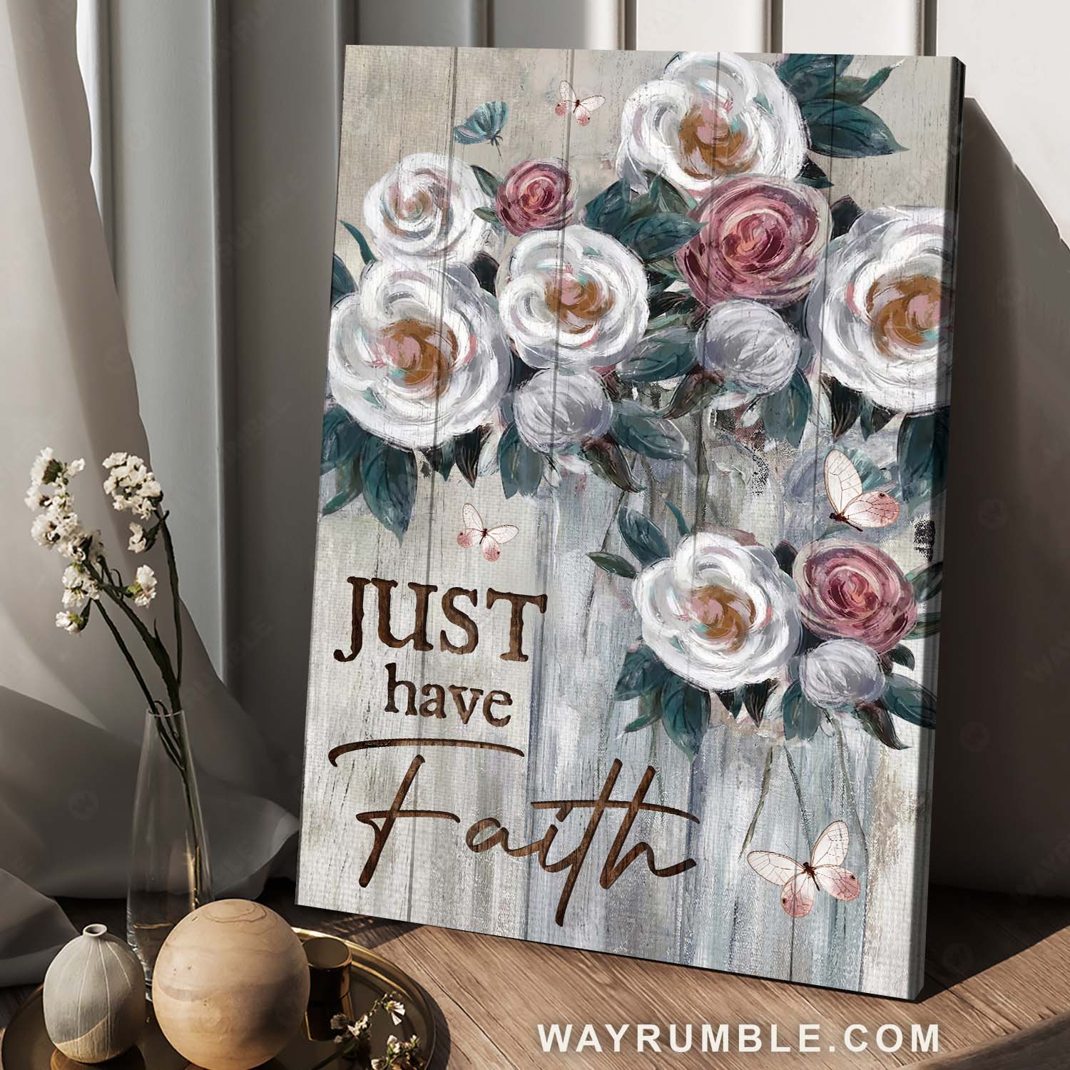 Beautiful flower painting, Watercolor flower, White butterfly, Just have faith - Jesus Portrait Canvas Prints, Home Decor Wall Art