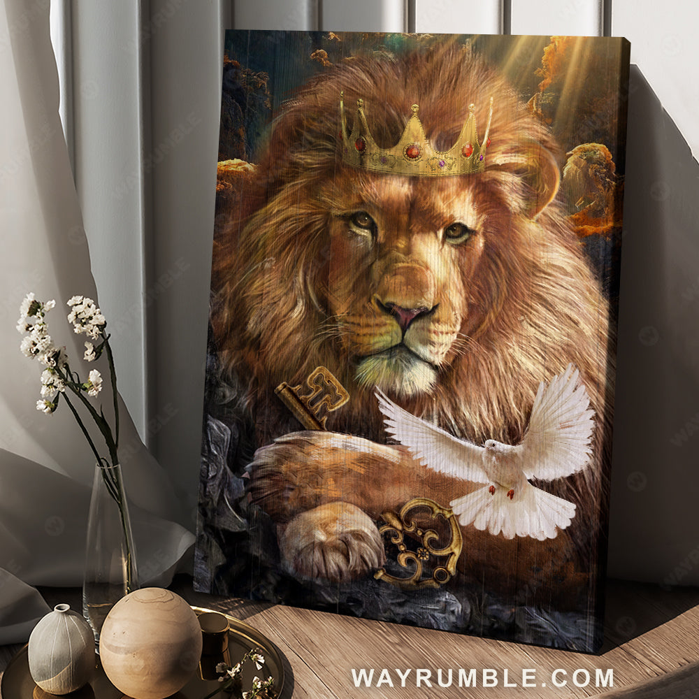 Awesome lion king, Golden crown, Lion of Judah, Holy spirit dove - Jesus Portrait Canvas Prints, Christian Wall Art