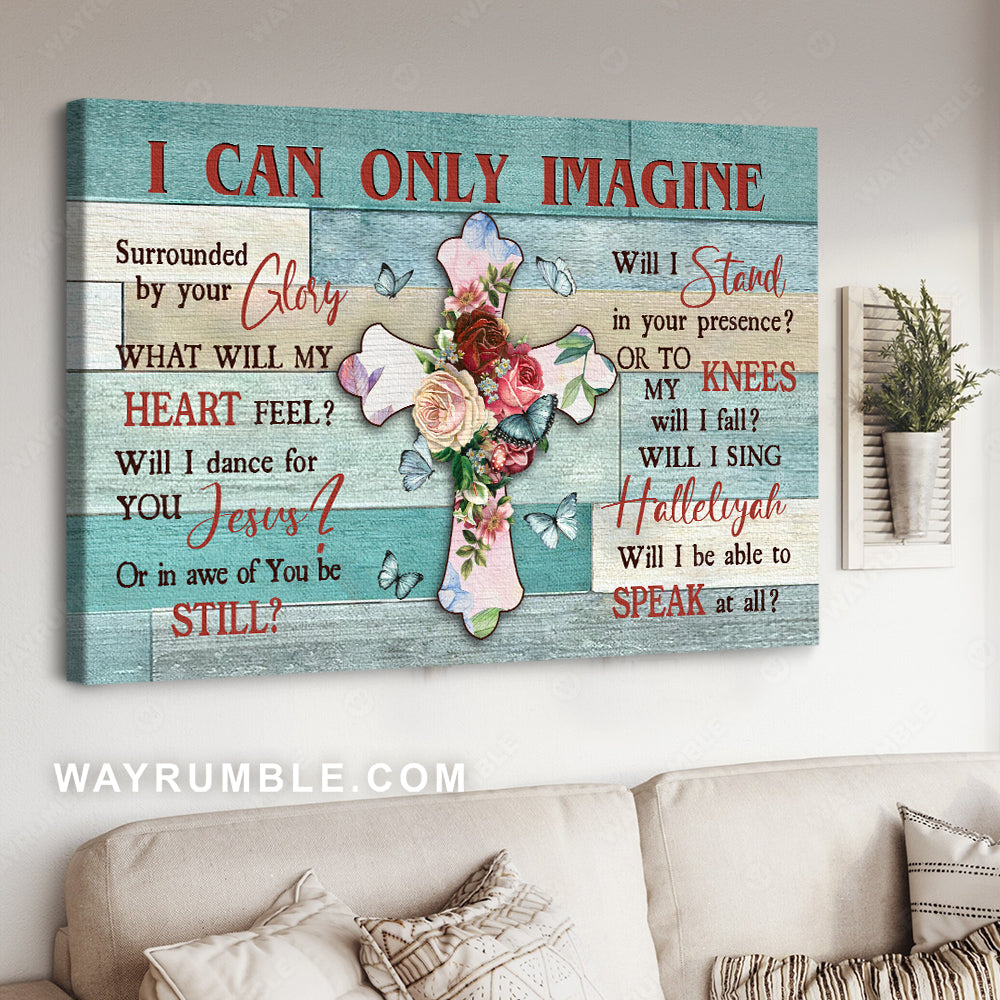 Abstract cross, FIower painting, Blue butterfly, Religious song,  I can only imagine - Jesus Landscape Canvas Prints, Home Decor Wall Art