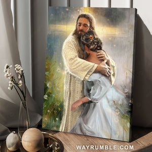 Crying Girl in God's Arms Poster Wall Art - Daisy Field Canvas Painting -  Religious Canvas Prints - Christian Home Decor - Gift for Her (Wrapped Canvas,  11x14)