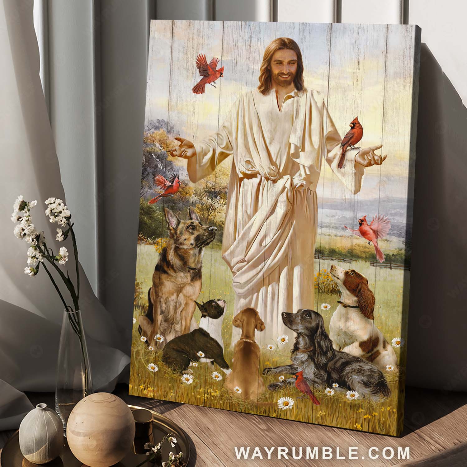 Dog drawing, Red cardinal, Jesus painting, Beautiful meadow - Jesus Portrait Canvas Prints, Christian Wall Art