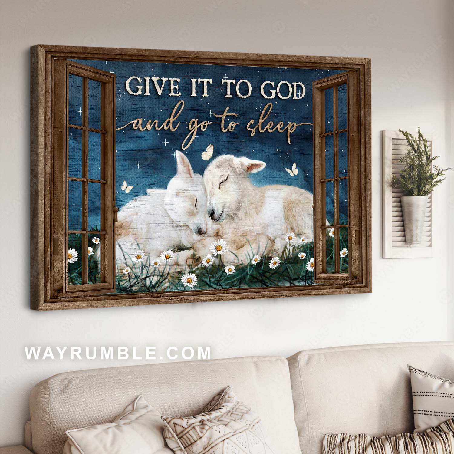 Daisy flower, Peaceful night, Lamb of God, Give it to God and go to sleep - Jesus Landscape Canvas Prints, Home Decor Wall Art