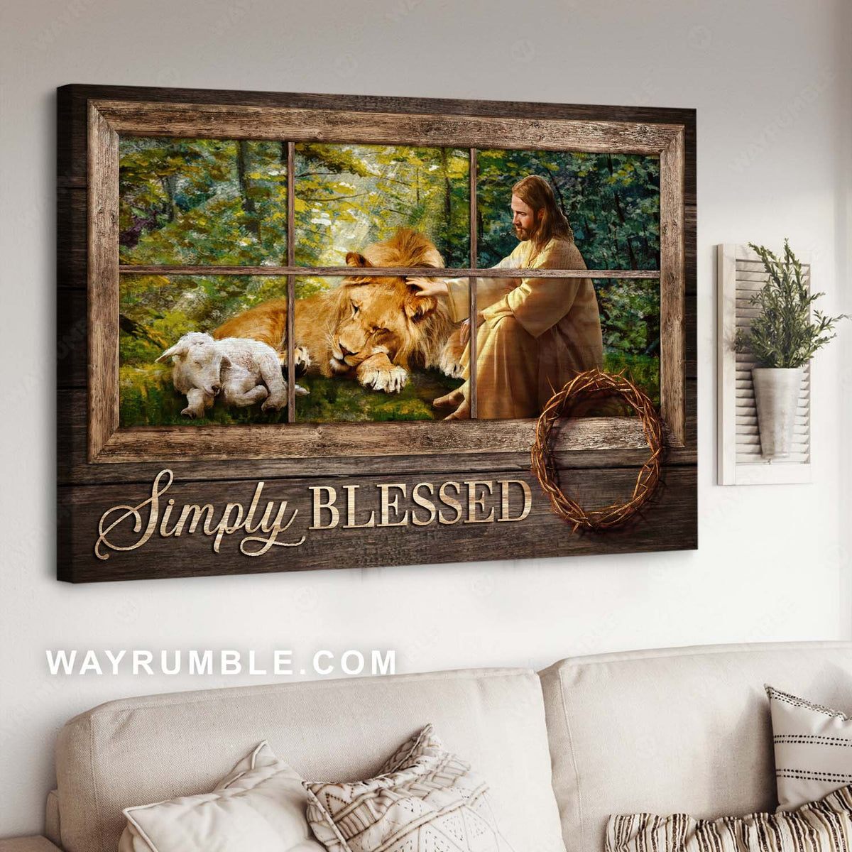 Crown of thorns, Lion of Judah, Lamb of God, Simply blessed - Jesus Landscape Canvas Prints, Christian Wall Art