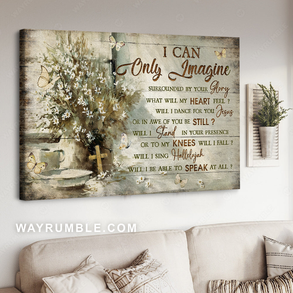 Daisy flower vase, White butterfly, Vintage art, I can only imagine - Jesus Landscape Canvas Prints, Home Decor Wall Art