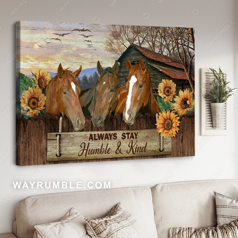 Awesome horse, Stunning helianthus, Tranquil farm, Always stay humble and kind - Jesus Landscape Canvas Prints, Christian Wall Art