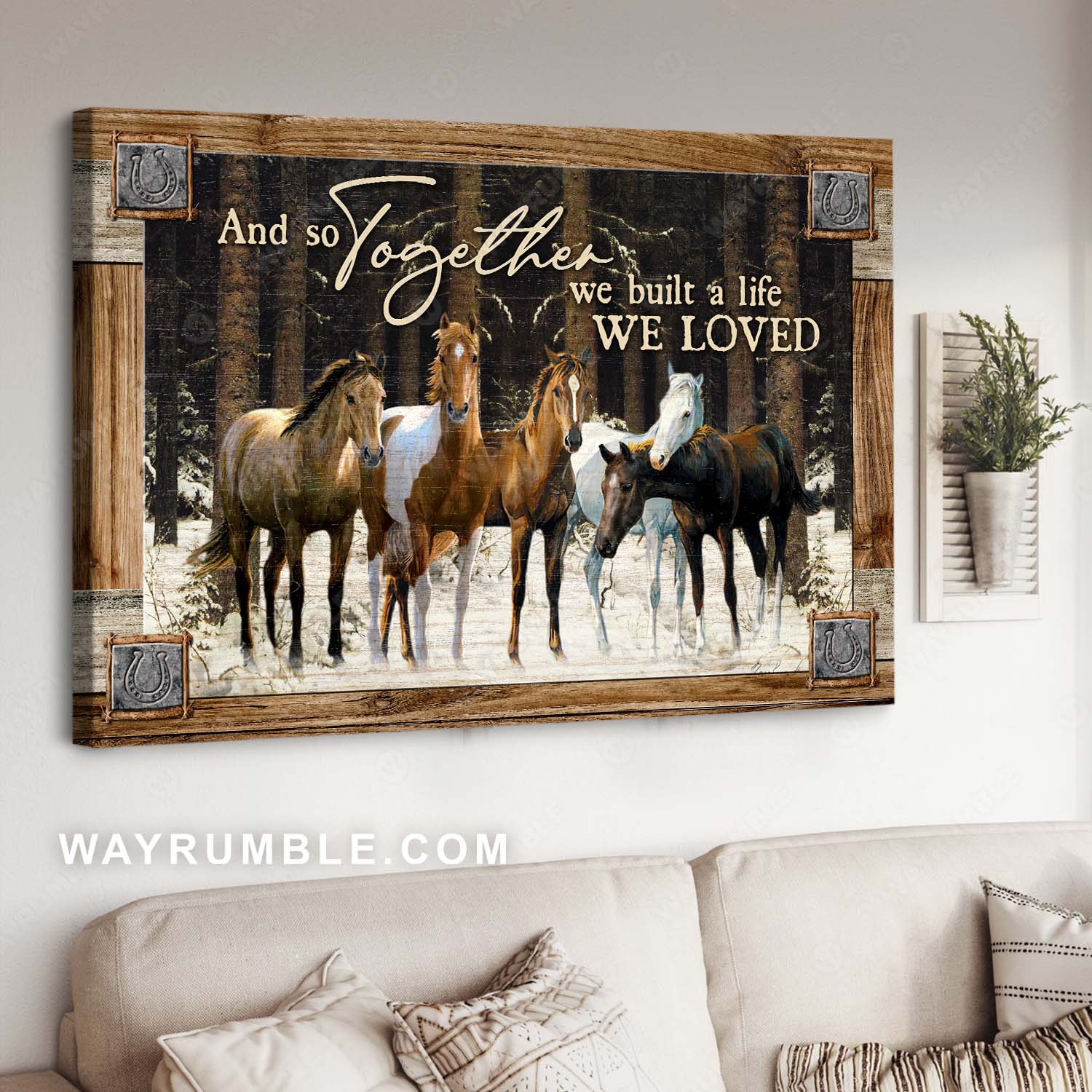 Horse painting, Herd of horses, Wild animal, Winter forest, We built a life we loved - Jesus Landscape Canvas Prints, Home Decor Wall Art
