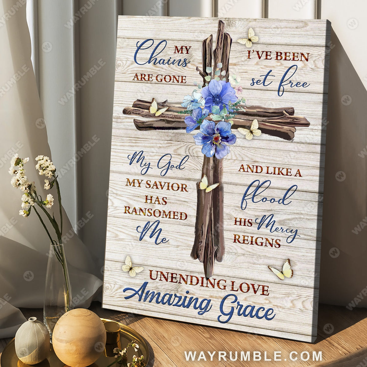 Cross, Butterfly, Morning Glory, Amazing grace, My chains are gone - Jesus Portrait Canvas Prints, Wall Art