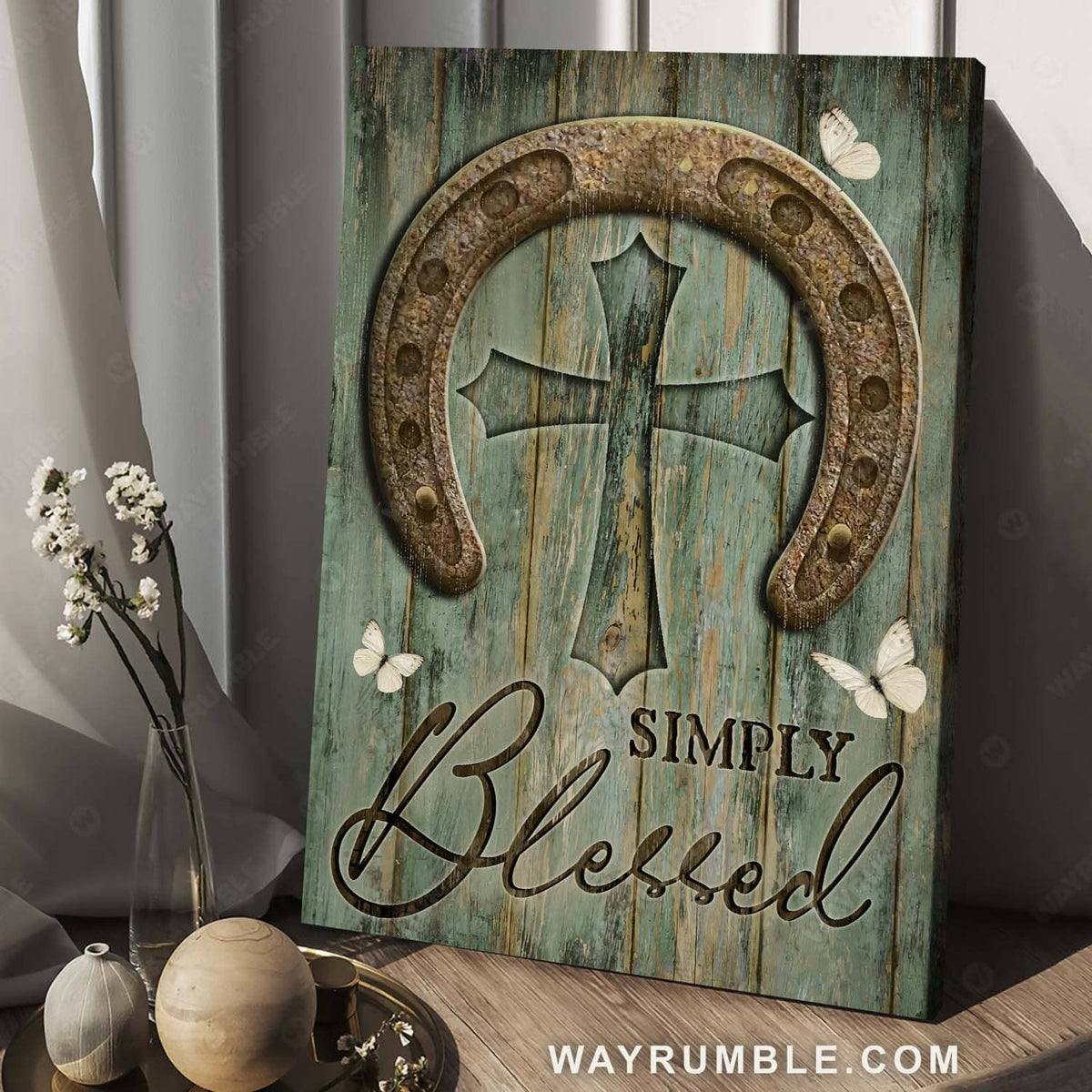 Awesome horseshoe, Abstract cross, White butterfly, Vintage art, Simply blessed - Jesus Portrait Canvas Prints, Home Decor Wall Art