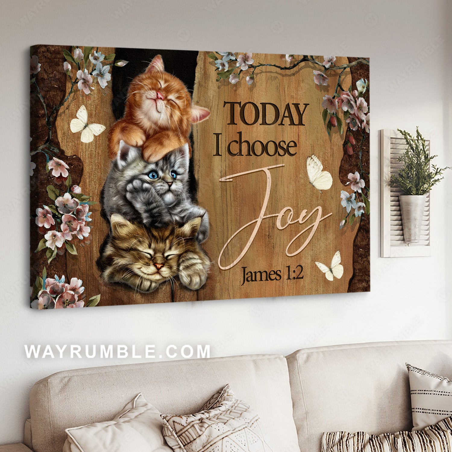 Cat painting, Beautiful flower garden, Bible verse, Today I choose joy - Jesus Landscape Canvas Prints, Home Decor Wall Art