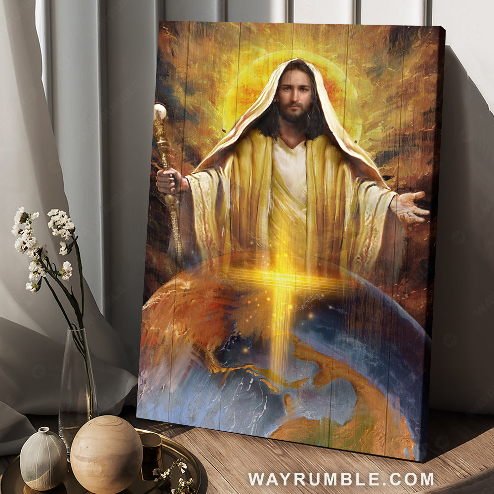 Abstract Jesus painting, Religious art, He's got the whole world in his hands - Jesus Portrait Canvas Prints, Christian Wall Art