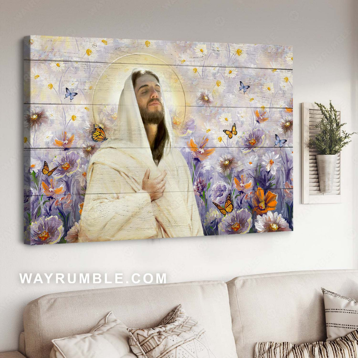 Gorgeous flowers, Monarch butterfly, Jesus painting, Inspirational art - Jesus Landscape Canvas Prints, Christian Wall Art