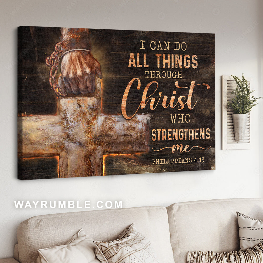 Great cross, Christ the redeemer, Chain drawing, I can do all things through Christ - Jesus Landscape Canvas Prints, Christian Wall Art