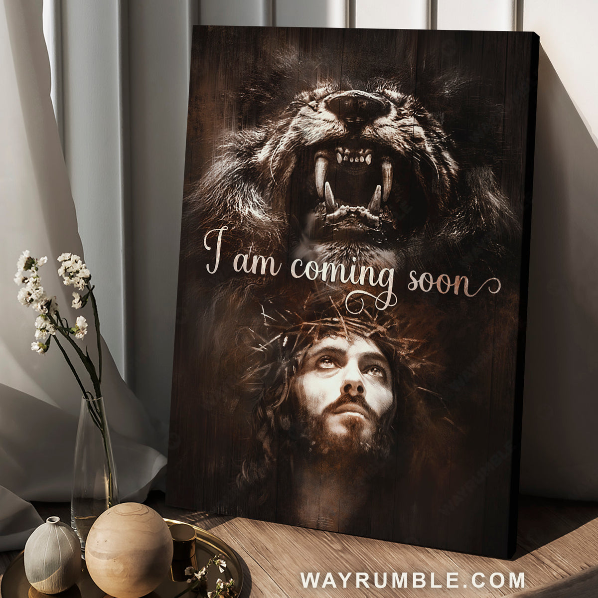Jesus painting, Lion of Judah, Bible verse, I am coming soon - Jesus Portrait Canvas Prints, Christian Wall Art