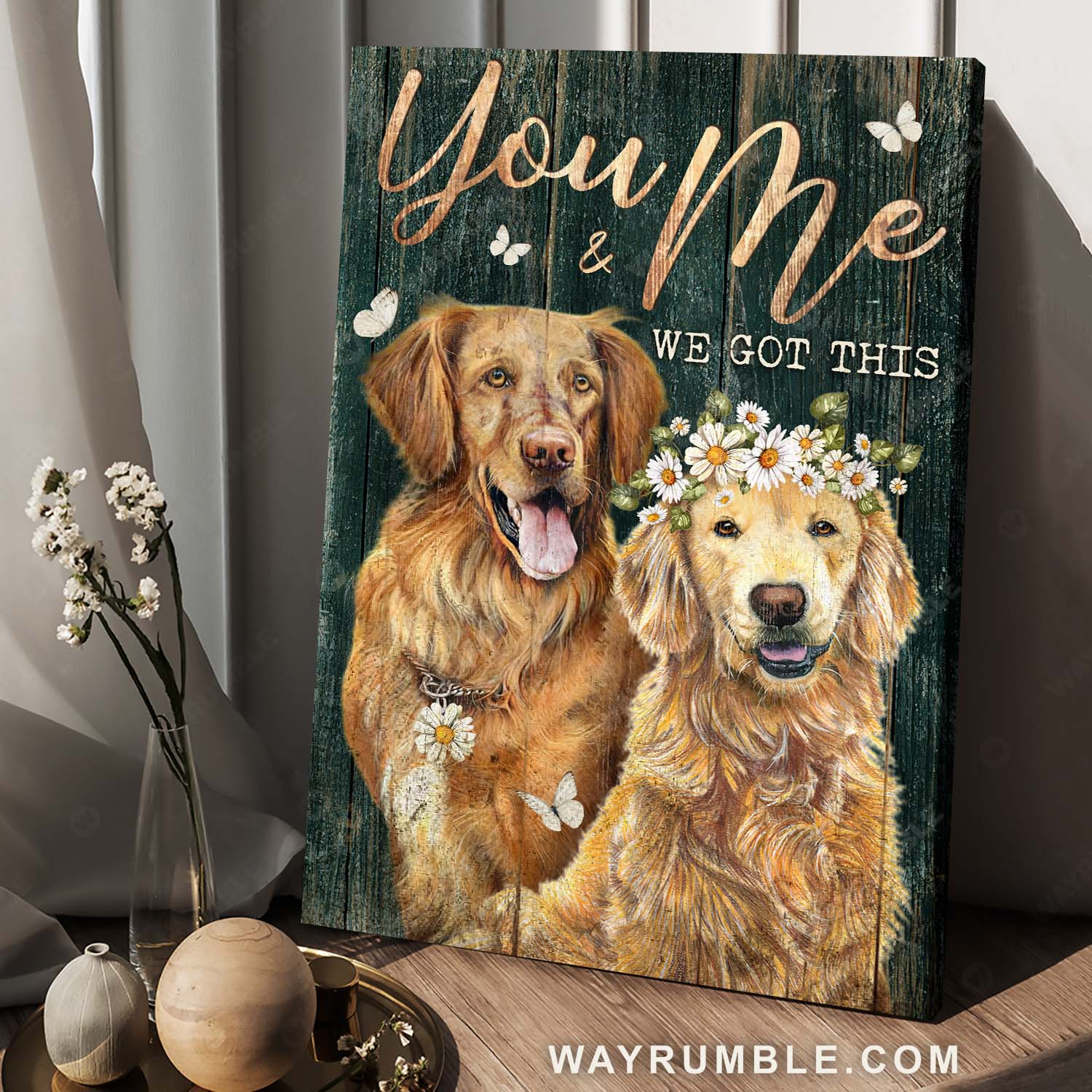 Golden Retriever, Dog drawing, Daisy flower, You & me, we got this - Jesus Portrait Canvas Prints, Home Decor Wall Art