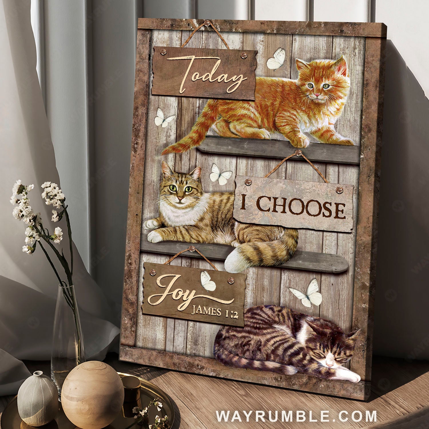 Adorable cats, White butterfly, Verse of the day, Today I choose joy - Jesus Portrait Canvas Prints, Christian Wall Art