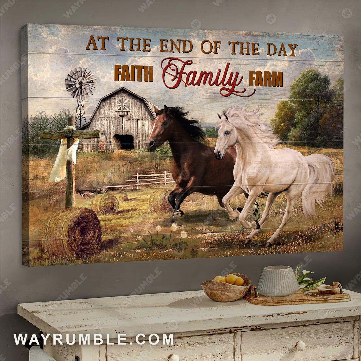 Horse, Farm, Cross, At the end of the day, Faith family farm - Jesus Landscape Canvas Prints, Wall Art