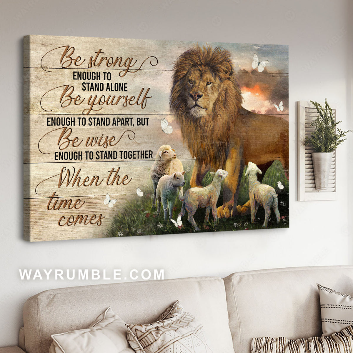 Lion of Judah, Lamb of God, Inspirational quote, Be wise enough to stand together - Jesus Landscape Canvas Prints, Home Decor Wall Art