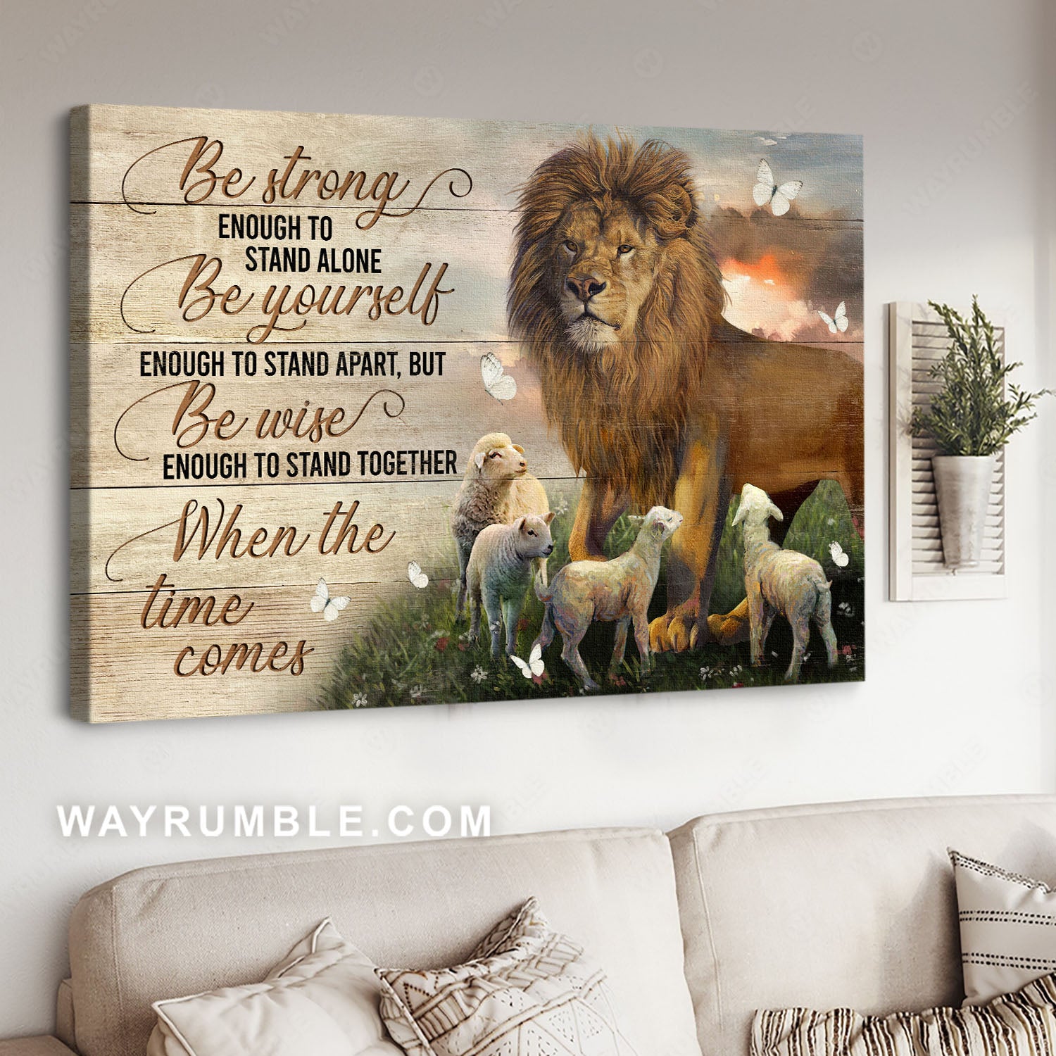 Lion of Judah, Lamb of God, Inspirational quote, Be wise enough to stand together - Jesus Landscape Canvas Prints, Home Decor Wall Art