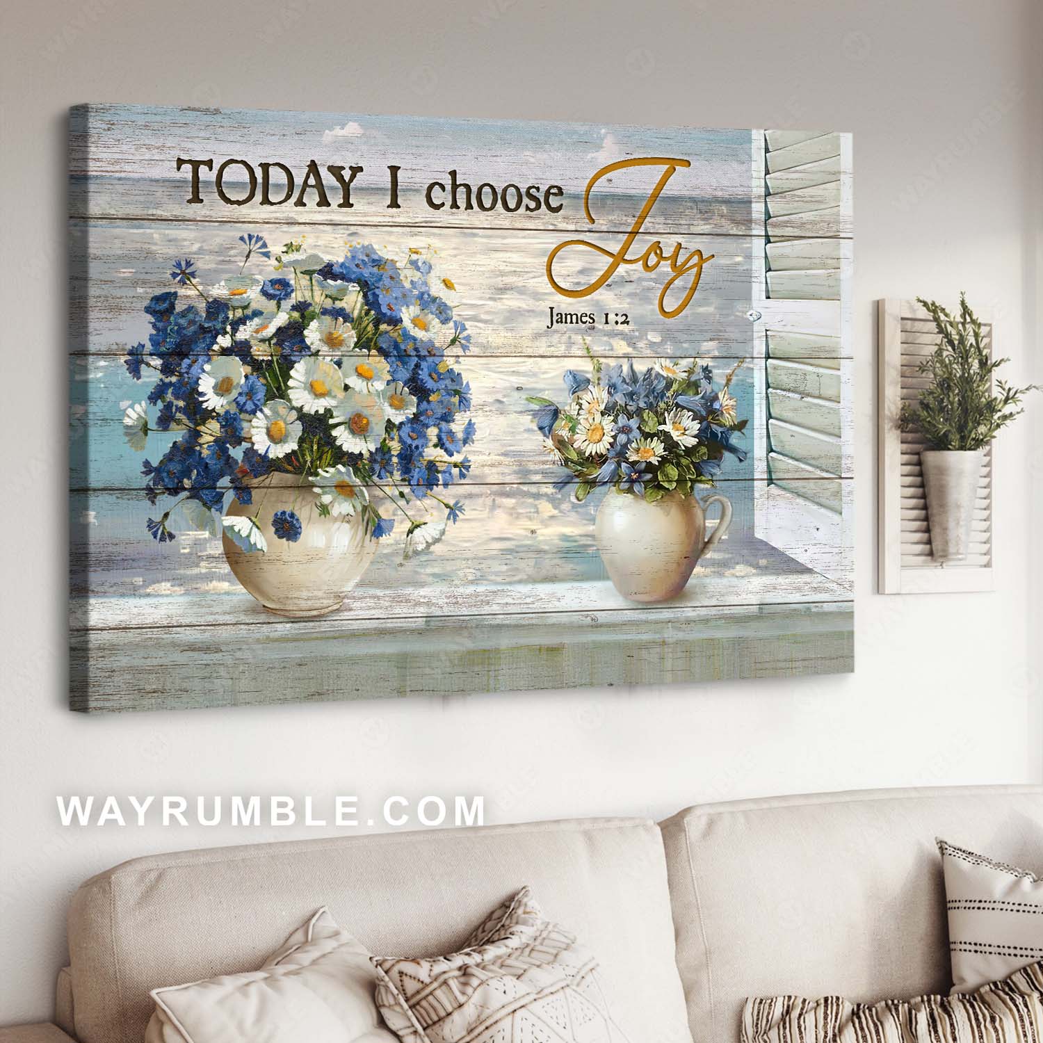 Daisy vase, Beautiful ocean view, Flower painting, Today I choose joy - Jesus Landscape Canvas Prints,Home Decor Wall Art